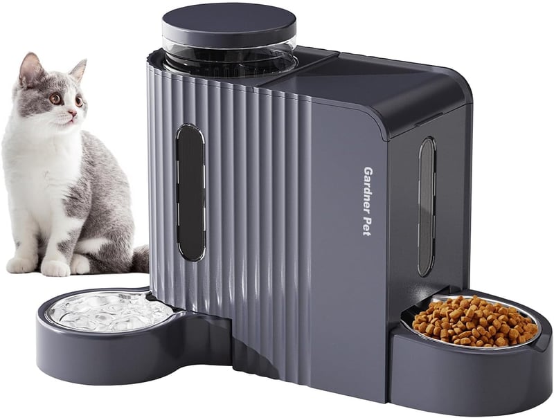 Gardner Pet Automata Etető Macskáknak és Kutyáknak, 2x6L Tál, Vízadagoló, Rozsdamentes Acél, Áramellátás Nélkül
