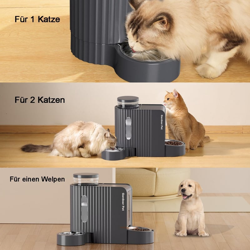 Gardner Pet Automata Etető Macskáknak és Kutyáknak, 2x6L Tál, Vízadagoló, Rozsdamentes Acél, Áramellátás Nélkül