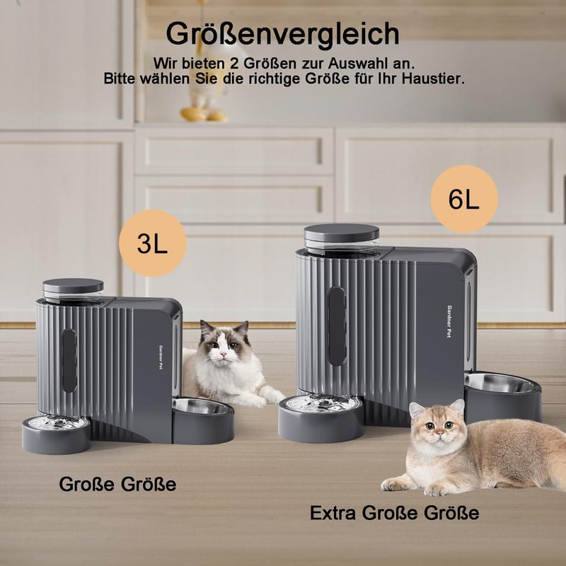Gardner Pet Automata Etető Macskáknak és Kutyáknak, 2x6L Tál, Vízadagoló, Rozsdamentes Acél, Áramellátás Nélkül