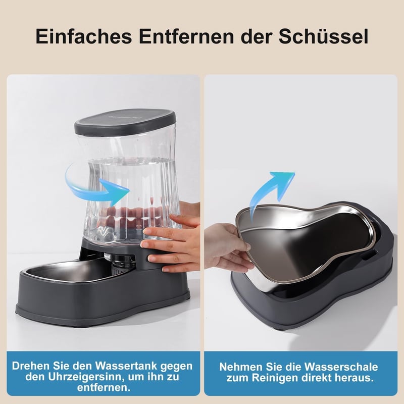 Gardner Pet Automata Macskaeledel-adagoló 3,85L Vízadagoló Kutyáknak Rozsdamentes Acél Tál Szürke - Einzelner Wasserspender (3.85L), Grey - Stainless Steel