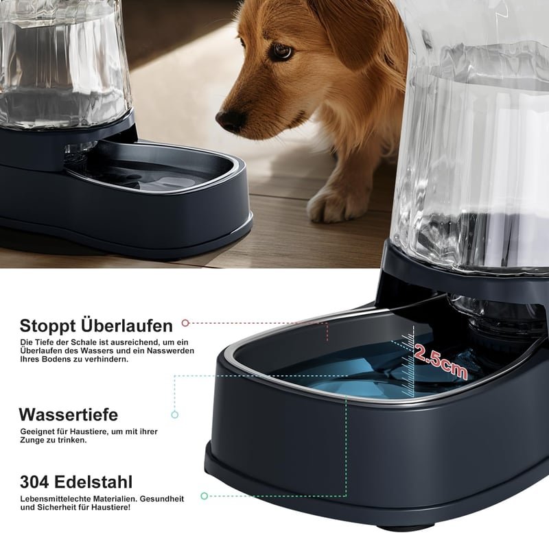Gardner Pet Automata Macskaeledel-adagoló 3,85L Vízadagoló Kutyáknak Rozsdamentes Acél Tál Szürke - Einzelner Wasserspender (3.85L), Grey - Stainless Steel