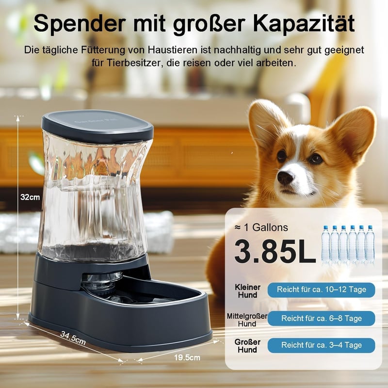 Gardner Pet Automata Macskaeledel-adagoló 3,85L Vízadagoló Kutyáknak Rozsdamentes Acél Tál Szürke - Einzelner Wasserspender (3.85L), Grey - Stainless Steel