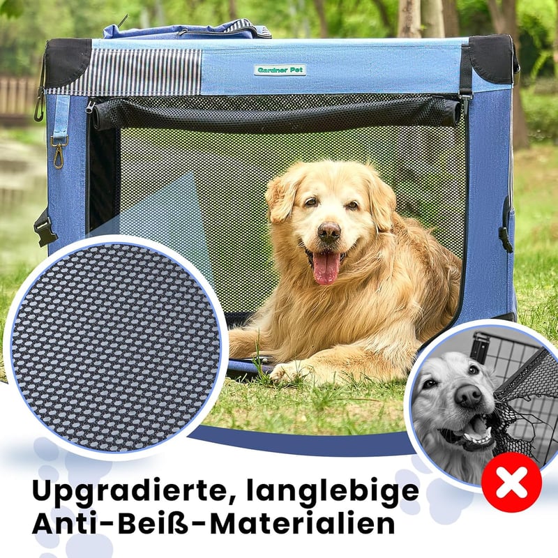 Gardner Pet Összecsukható kutyaszállító box 66 x 48 x 48 cm kék hordfüllel takaróval tárolózsákkal macskáknak és kutyáknak 15 kg-ig