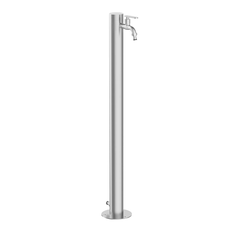 Záhradný vodný stĺpik GARDWELL z nehrdzavejúcej ocele 93 cm, Ø 63 mm, brúsený nerez 304, s 2 výtokmi, skryté pripojenie vody, záhradný kohútik s montážou na podlahu