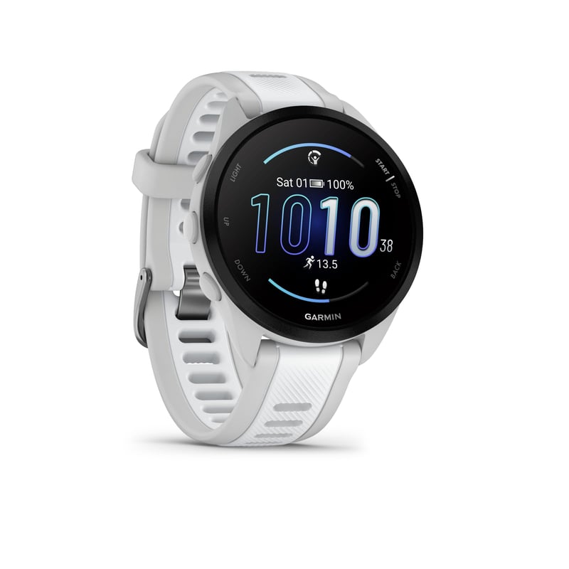 GPS inteligentné hodinky na behanie Garmin Forerunner 165, 43 mm, dotykový AMOLED displej, biele/svetlosivé, 11-dňová výdrž batérie, VO2 max, tréningové plány