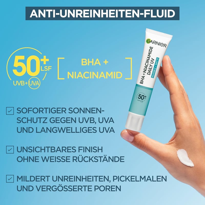 Garnier Invisible Matt SPF 50+ Napvédő Fluid Akné és Pattanások Ellen 40ml