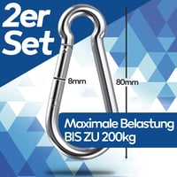 GARSIDURO Karabína z nehrdzavejúcej ocele 2 ks - 8x80 mm norma DIN 5299, požiarna karabína s poistkou, na kľúčenku a vôdzku pre psa 2