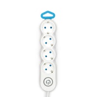 Rozvodka Garza so 4 zásuvkami, vypínačom, plochou zástrčkou, detskou poistkou, 1,4 m káblom, biela, Gama Design 7