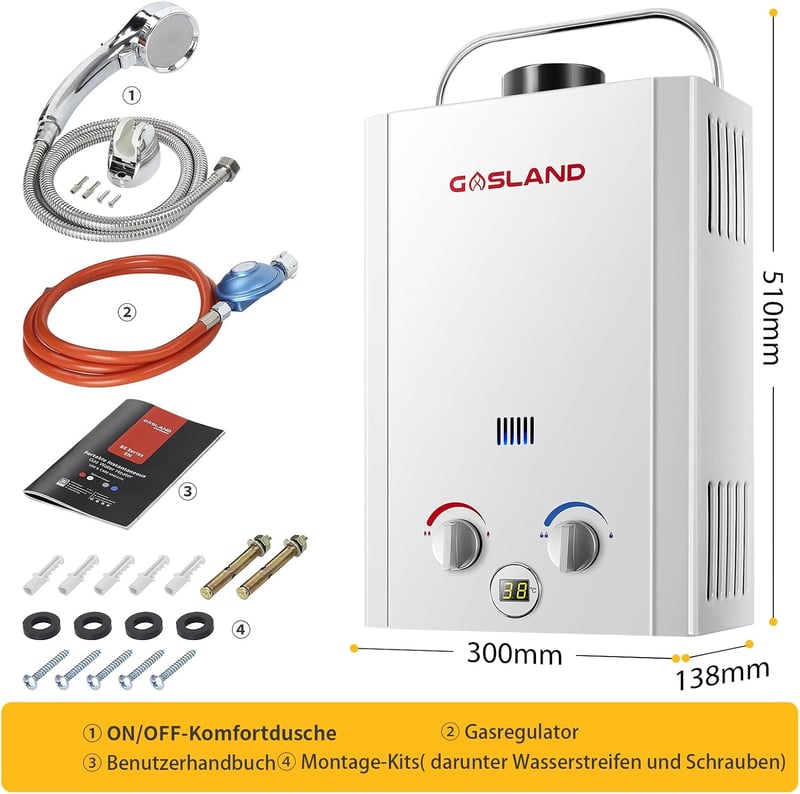 GASLAND BE158 6L azonnali LPG tag nélküli gázbojler 50 mbar camping zuhany RV utazáshoz