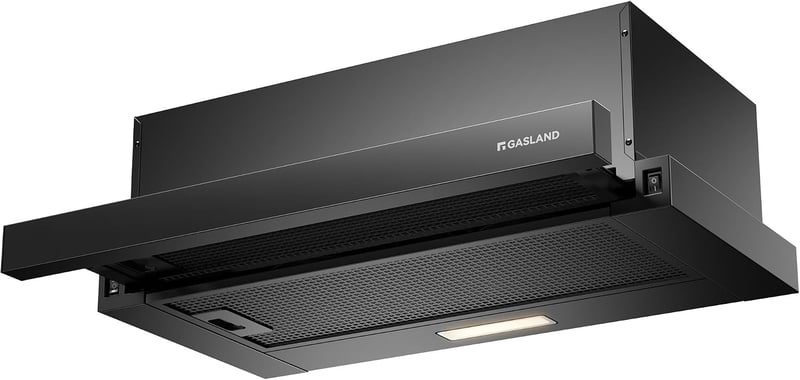 Hotă plată GASLAND BR60BP 60 cm negru, capacitate 335 m³/h, cu recirculare sau evacuare, incluzând filtru de carbon activ CF132