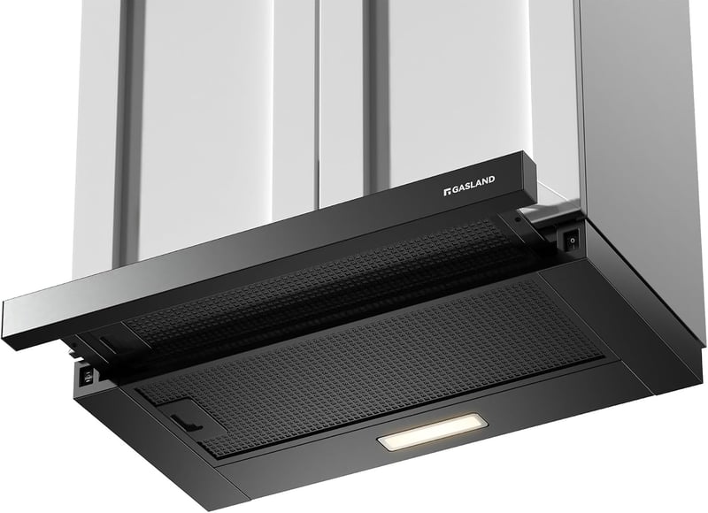 Hotă plată GASLAND BR60BP 60 cm negru, capacitate 335 m³/h, cu recirculare sau evacuare, incluzând filtru de carbon activ CF132