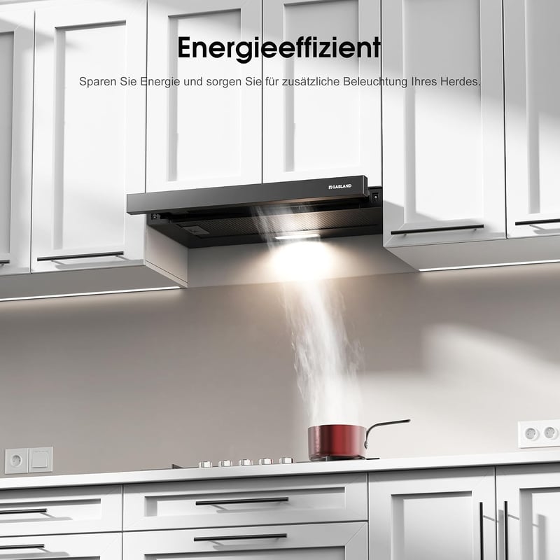 Hotă plată GASLAND BR60BP 60 cm negru, capacitate 335 m³/h, cu recirculare sau evacuare, incluzând filtru de carbon activ CF132