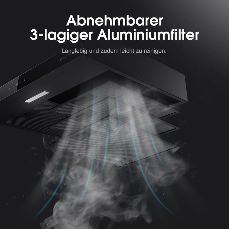 GASLAND Chef SR60BS 60 cm Páraelszívó Fekete Acél, 202 m³/h, 3 Fokozat, Szűrővel