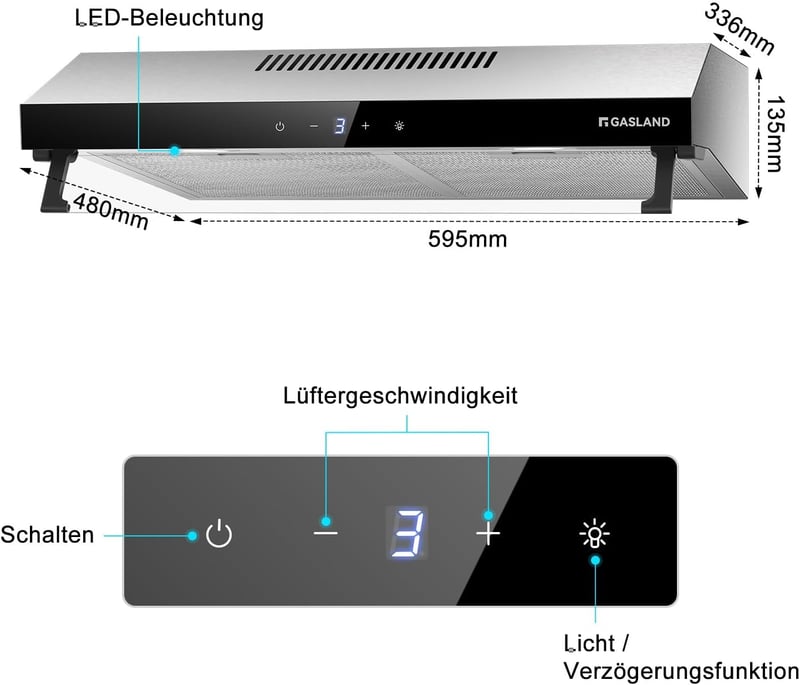 GASLAND Chef UC60SS 60cm Páraelszívó Dupla Motor Rozsdamentes Acél Szűrővel - 2-Silver