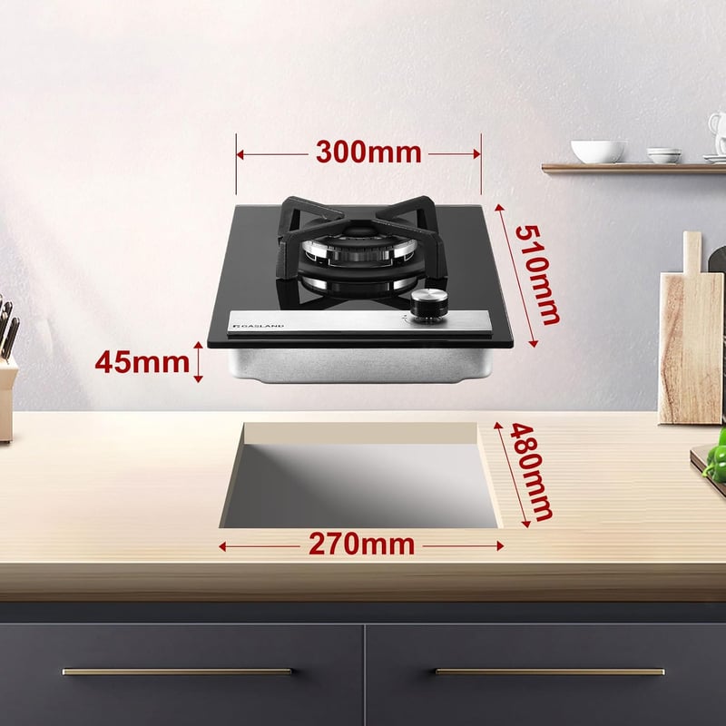 GASLAND GH12BF 30 cm-es beépíthető gázfőzőlap wok égővel, 3400 W, LPG/földgáz