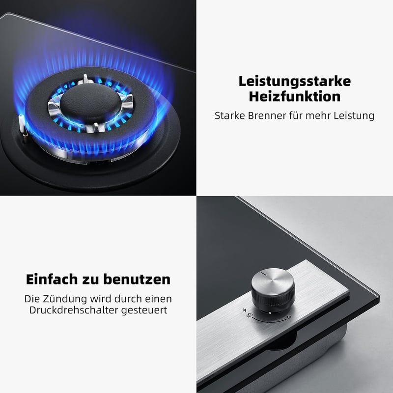 GASLAND GH12BF 30 cm-es beépíthető gázfőzőlap wok égővel, 3400 W, LPG/földgáz