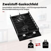 GASLAND GH2302BG1FC 2 égős beépíthető fekete üveg gázfőző wok égővel 30 cm 5200 W LPG természetes gázhoz 4