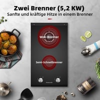 GASLAND GH2302BG1FC 2 égős beépíthető fekete üveg gázfőző wok égővel 30 cm 5200 W LPG természetes gázhoz 2