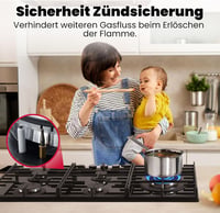 GASLAND GH2905BG1FC Beépíthető Gázfőzőlap 5 Égővel, Wok Égővel, 87 cm Fekete Üveg, 10400W, LPG/Földgáz Kompatibilis, Öngyújtós 3