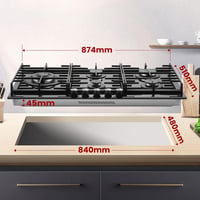 GASLAND GH2905BG1FC Beépíthető Gázfőzőlap 5 Égővel, Wok Égővel, 87 cm Fekete Üveg, 10400W, LPG/Földgáz Kompatibilis, Öngyújtós 7