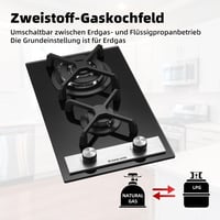 GASLAND GH30BF Beépíthető Gáz Főzőlap 2 Égővel - 30 cm Fekete Üveg Felület, Wok Égővel, 5200W, LPG/Földgáz Kompatibilis, Lángvédelemmel 4