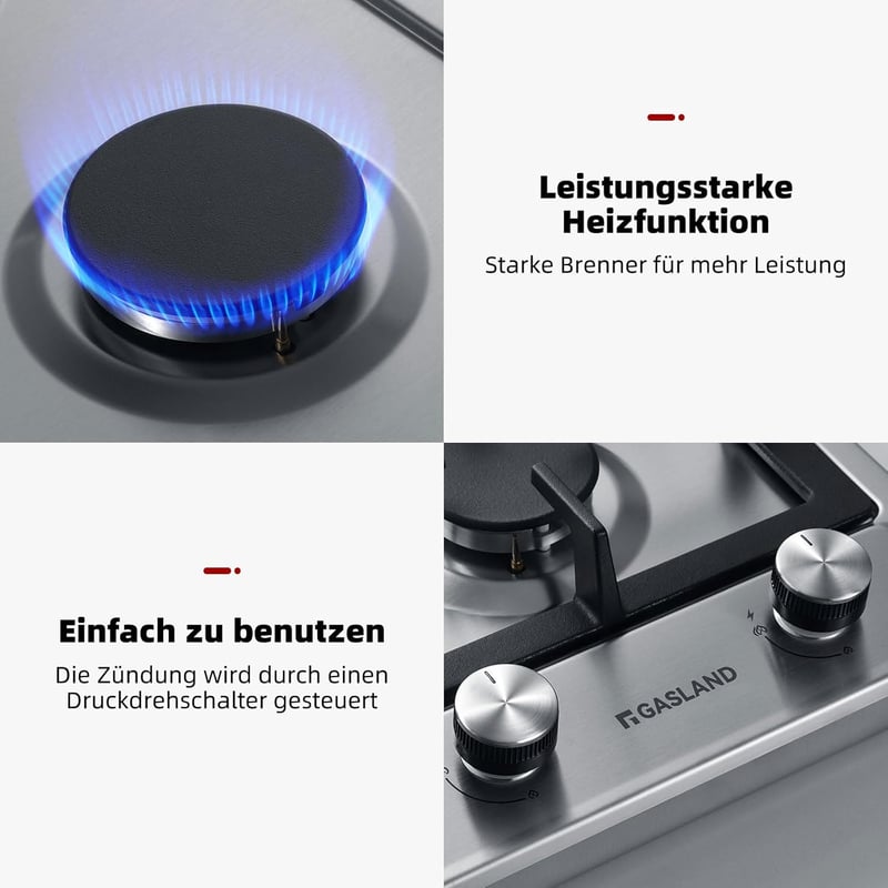 GASLAND GH30SF Beépíthető Gázfőzőlap 2 égővel Rozsdamentes Acél 30cm