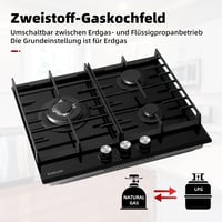 GASLAND GH603BF Gázfőzőlap Wok Égővel, 3 Égős Beépíthető Gáztűzhely, 60 cm Fekete Üveg, 6200W LPG/Földgáz 4