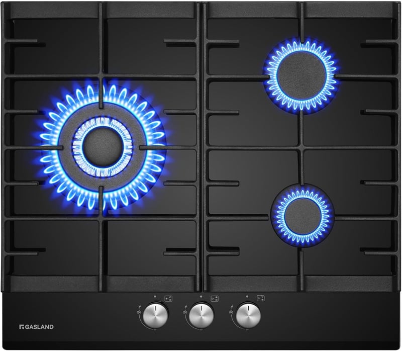 GASLAND GH603BF Gázfőzőlap Wok Égővel, 3 Égős Beépíthető Gáztűzhely, 60 cm Fekete Üveg, 6200W LPG/Földgáz