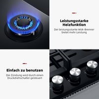 GASLAND GH603BF Gázfőzőlap Wok Égővel, 3 Égős Beépíthető Gáztűzhely, 60 cm Fekete Üveg, 6200W LPG/Földgáz 5