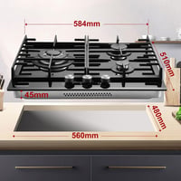 GASLAND GH603BF Gázfőzőlap Wok Égővel, 3 Égős Beépíthető Gáztűzhely, 60 cm Fekete Üveg, 6200W LPG/Földgáz 6