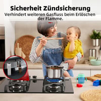 GASLAND GH6604BG1FC Beépíthető Gázfőzőlap 4 Égővel, Wok Égővel, 60 cm Fekete Edzett Üveg, 8000W, LPG/Földgáz Kompatibilis, Gyermekzárral 4