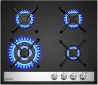 GASLAND GH6604BG1FC Beépíthető Gázfőzőlap 4 Égővel, Wok Égővel, 60 cm Fekete Edzett Üveg, 8000W, LPG/Földgáz Kompatibilis, Gyermekzárral 1