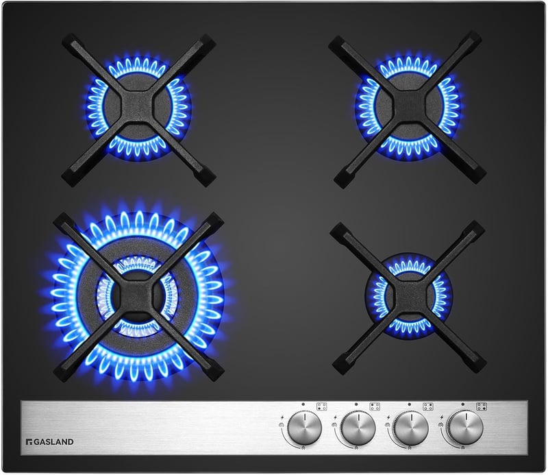 GASLAND GH6604BG1FC Beépíthető Gázfőzőlap 4 Égővel, Wok Égővel, 60 cm Fekete Edzett Üveg, 8000W, LPG/Földgáz Kompatibilis, Gyermekzárral