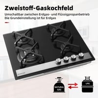 GASLAND GH6604BG1FC Beépíthető Gázfőzőlap 4 Égővel, Wok Égővel, 60 cm Fekete Edzett Üveg, 8000W, LPG/Földgáz Kompatibilis, Gyermekzárral 3