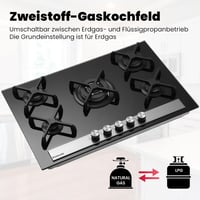 GASLAND GH6805BG1FC 5 égős beépíthető gázfőzőlap wok égővel, 76 cm fekete üveg, 10400W 4