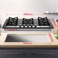 GASLAND GH6805BG1FC 5 égős beépíthető gázfőzőlap wok égővel, 76 cm fekete üveg, 10400W 7