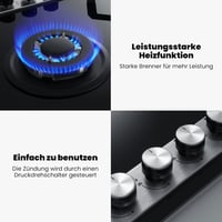 GASLAND GH6805BG1FC 5 égős beépíthető gázfőzőlap wok égővel, 76 cm fekete üveg, 10400W 5
