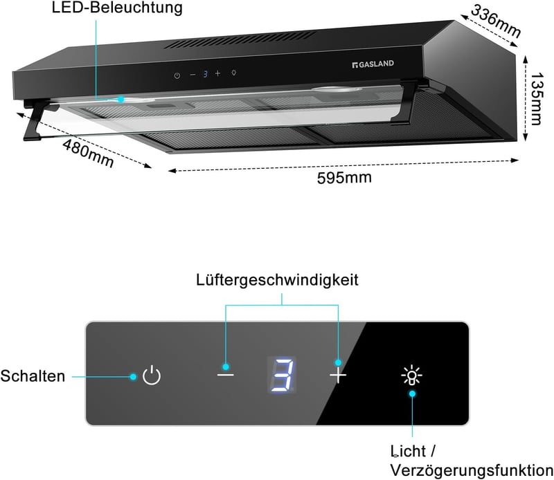 GASLAND UC60BS 60 cm Páraelszívó Dupla Motor Recirkulációs Fekete Fém 333 m³/h