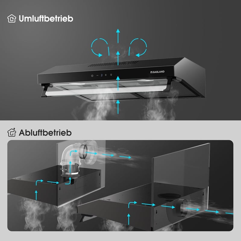 GASLAND UC60BS 60 cm Páraelszívó Dupla Motor Recirkulációs Fekete Fém 333 m³/h