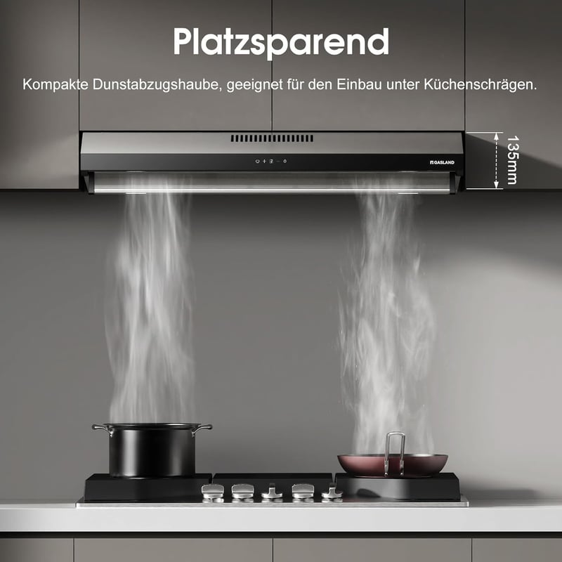 GASLAND UC90SS Páraelszívó 90cm - Rozsdamentes Acél, Dupla Motoros, 361m³/h, 3 Fokozatú Érintésvezérlés, Fali vagy Pult Alá Szerelhető, LED 