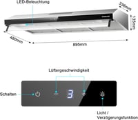 GASLAND UC90SS Páraelszívó 90cm - Rozsdamentes Acél, Dupla Motoros, 361m³/h, 3 Fokozatú Érintésvezérlés, Fali vagy Pult Alá Szerelhető, LED  6