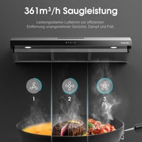 GASLAND UC90SS Páraelszívó 90cm - Rozsdamentes Acél, Dupla Motoros, 361m³/h, 3 Fokozatú Érintésvezérlés, Fali vagy Pult Alá Szerelhető, LED  5