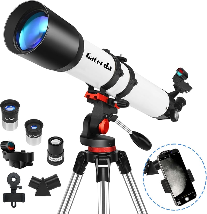 Gaterda 90mm Refraktoros Csillagászati Távcső Kezdőknek - 700mm Fókusz, AZ Állvány, Telefonos Adapter, Hordtáska, 28-210x Nagyítás