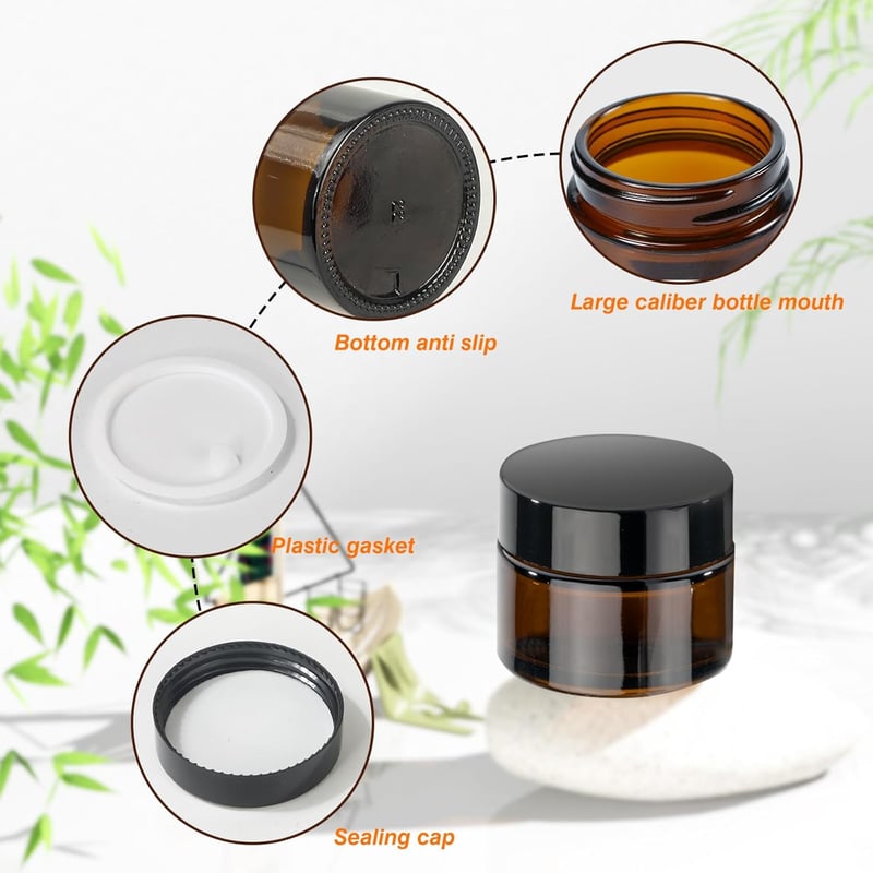 GAUATO 50ml Barna Üvegtégely Szett 6db Kozmetikai Krémes Tárolóedény Tetővel