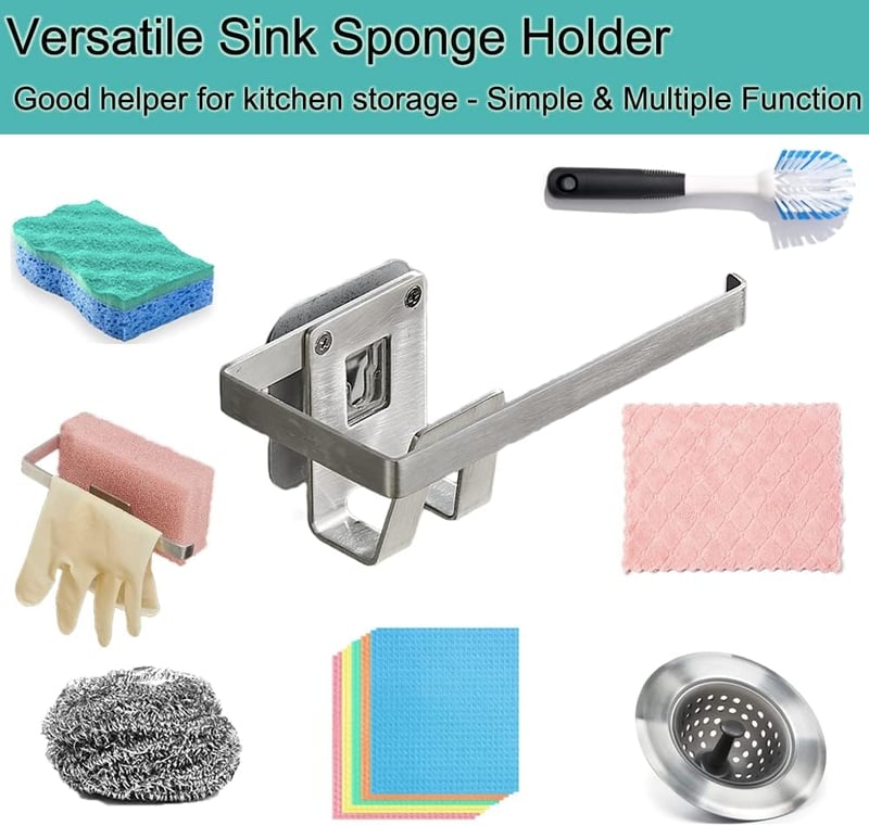 GAViA Öntapadós Mosogatószivacs Tartó - 304 Rozsdamentes Acél Konyhai Szervező, Mosogatórongy Tároló, Csepegtetőrács Mosogatóhoz, Fém