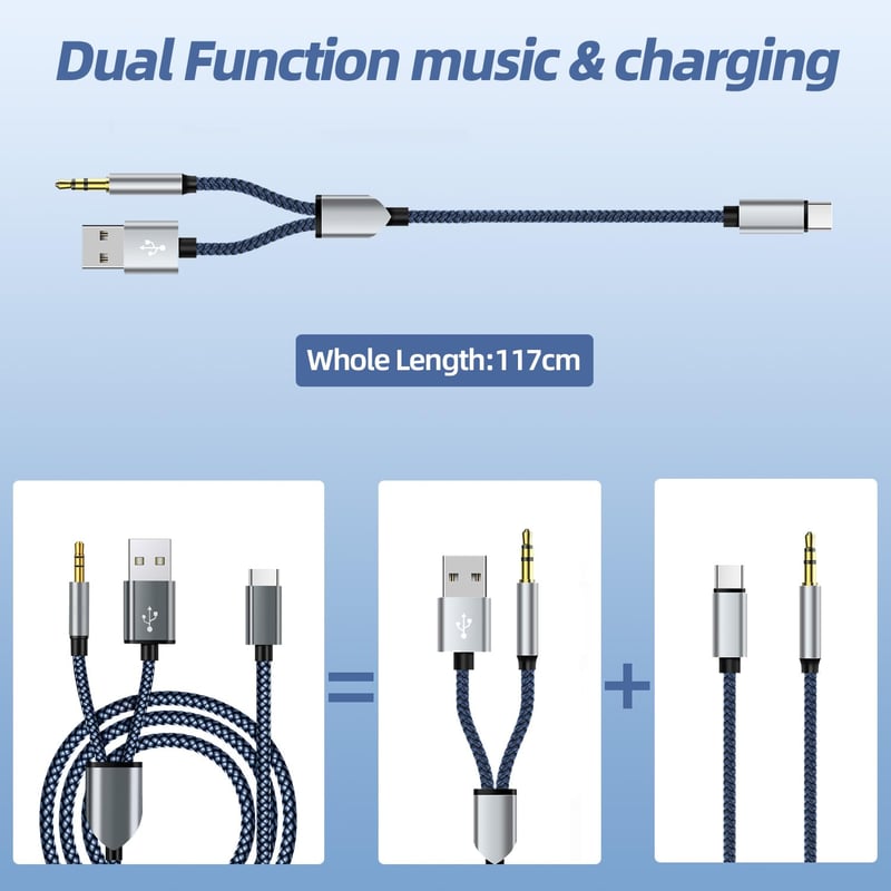 Gbformat USB-C 3.5mm Jack Aux Kábel 1.2m 2in1 Töltés és Hanglejátszás