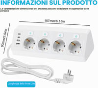 GBKDQQ sarokkonnektor 4 aljzat + 2 USB + 2 USB-C, kapcsolóval, túlfeszültségvédő, 2 m kábel - fehér 2