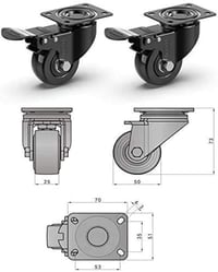 GBL 4db 50mm Fekete Bútorgörgő Fékkel Forgó Nehézteherbírású Szállítógörgő 50kg Teherbírás Bútor Kerekek 7