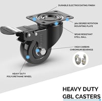 GBL 4db 50mm Fekete Bútorgörgő Fékkel Forgó Nehézteherbírású Szállítógörgő 50kg Teherbírás Bútor Kerekek 2
