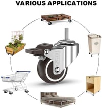 GBL Bútor Görgő Kerék Szett 4db Fékkel - M10 50mm 200kg Teherbírás - Csendes Gumírozott Forgókerék Bútorokhoz Ezüst 5